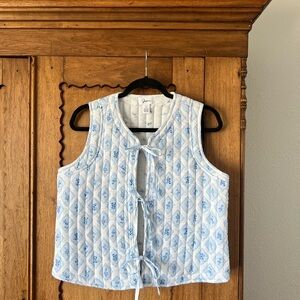 Blue and White Floral Quilted Vest